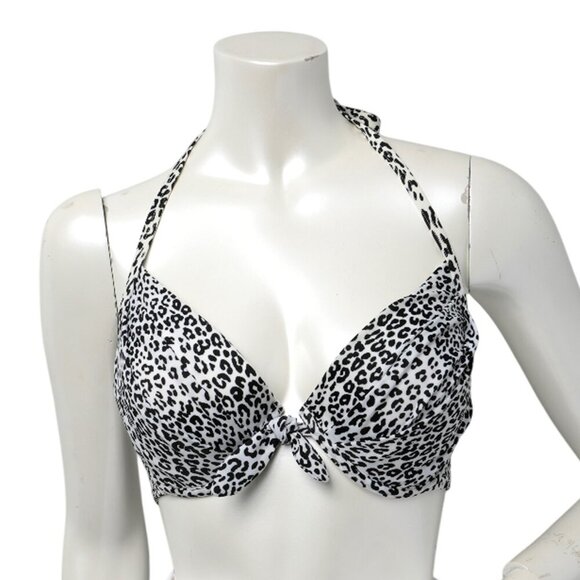 Leopard Halter Bikini Top  Animal Print Padded White Black Beach Vacation Summer - Picture 1 of 5